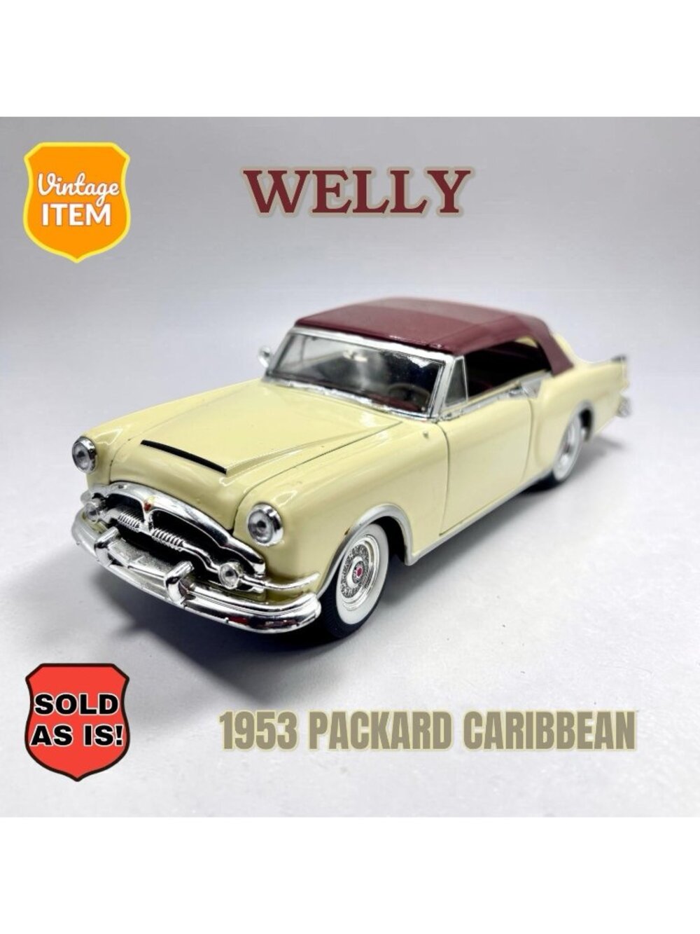 Welly 1953 Packard Caribbean 1/24 Cream Colored Diecast Model Car. PARTS ONLY!